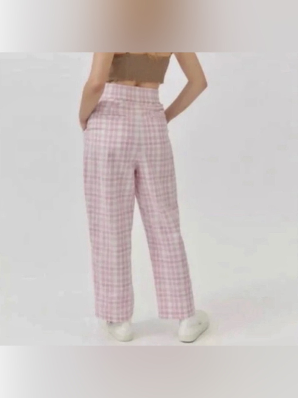 Urban Outfitters Pink Plaid High-Waist Wide-Leg Pants